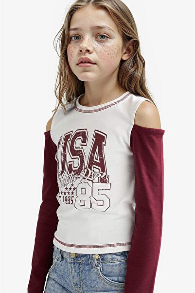 DeFacto Tricou școlar cu mânecă lungă, cu imprimeu, cu gât rotund, cu croială...