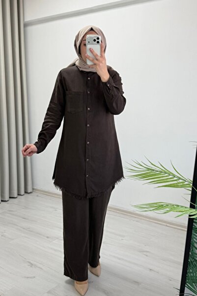 T Moda Store Premium Kumaş Çıtçıt Düğme Detaylı Gömlek Pantolon İkili Tesettü...