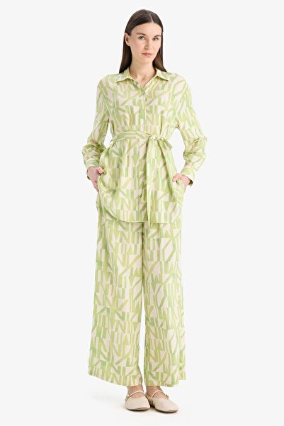 DeFacto بنطال فيسكوز واسع الساق وواسع الساق منقوش D9757AX25SM