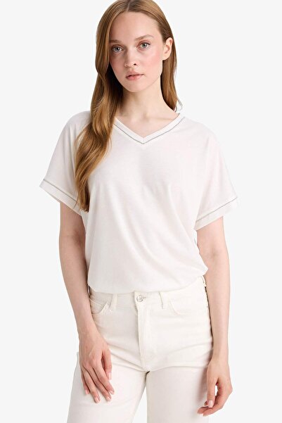 DeFacto Tricou cu mânecă scurtă cu decolteu în V F8191AX25HS