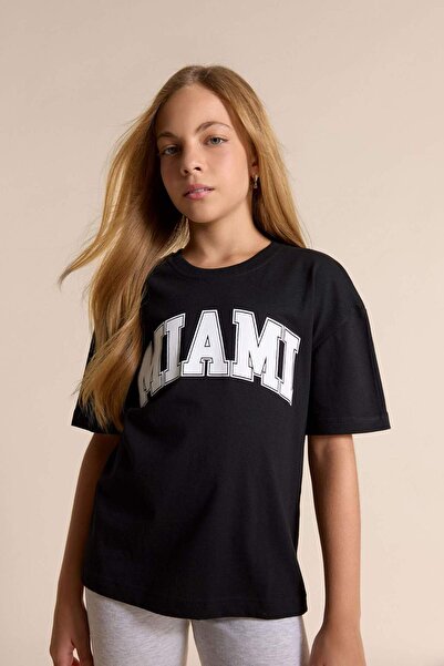 DeFacto Relax Fit Bisiklet Yaka Baskılı Kısa Kollu Tişört Kız Çocuk E6492A825AU