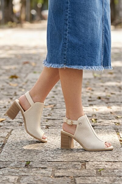 Mammamia Kadın Gerçek Deri Sandalet -Yüksek Topuk - Günlük -Beyaz-D25YS-2635