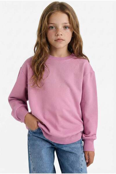 DeFacto Relax Fit Crew Neck Basic Plain School Sweatshirt pentru fete A2797A8...