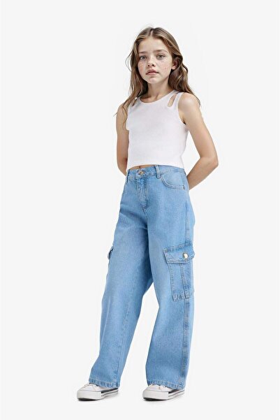 DeFacto Wide Leg Kargo Geniş Paça Jean Pantolon Kız Çocuk E5879A825AU