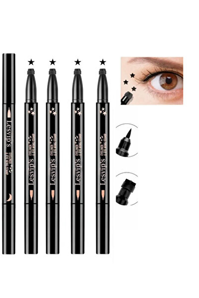 Lesvip's Çift Taraflı Yıldız Damgalı Siyah Renk Keçeli Kalem Eyeliner 4'lü Set