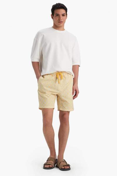 DeFacto Pantaloni scurți de mare peste genunchi, cu model, căptușiți cu plasă...