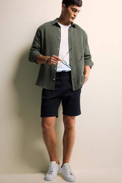 DeFacto Regular Fit Beli Lastikli Rahat Kalıp Jean Bermuda Şort E4552AX25SM