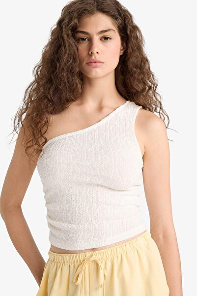 DeFacto Slim Fit Slim Fit cu un singur umăr din dantelă maiou alb F5946AX25HS