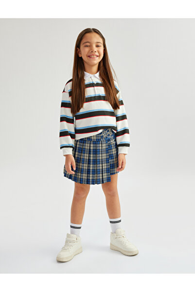 Koton Ekoseli Kemer Detaylı Viskon Karışımlı Şort Etek