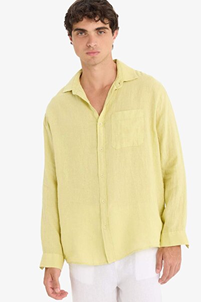 DeFacto %100 Keten Relax Fit Uzun Kollu Gömlek F4598AX25HS