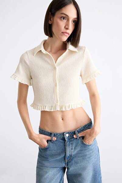 DeFacto Skraćeni kroj Bela košulja kratkih rukava F7490AX25SM