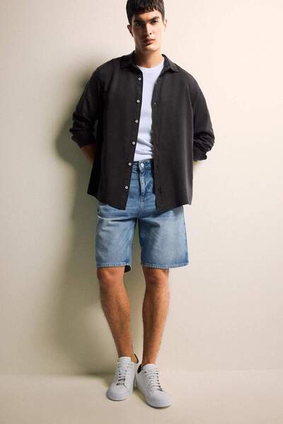 DeFacto %100 Pamuk Straight Fit Jean Bermuda Şort F5532AX25SM