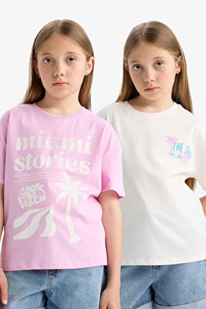 DeFacto Relax Fit Rundhalsausschnitt bedrucktes 2er-Pack Kurzarm-T-Shirt für ...