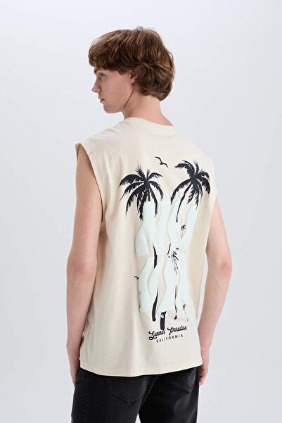 DeFacto 100% Cotton Boxy Fit Crew Neck Back Printed Tank Top E3223Ax25Hs