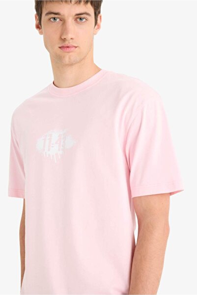 DeFacto Μπλουζάκι με κοντό μανίκι με στάμπα 100% βαμβακερό Boxy Fit Crew F612...