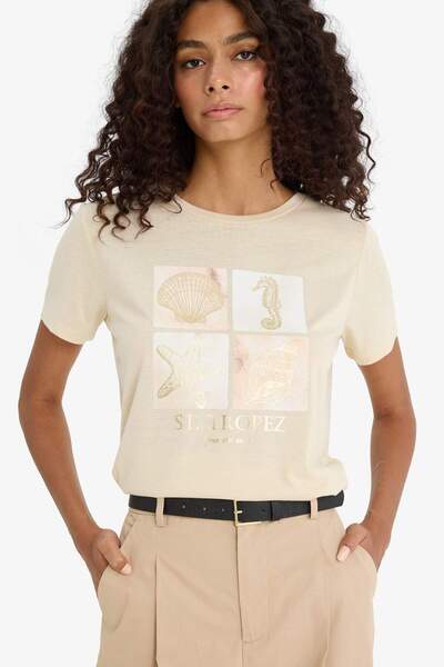 DeFacto تي شيرت ريجولار فيت بيكليت كولا دينيز مطبوع بأكمام قصيرة F5104AX25SM