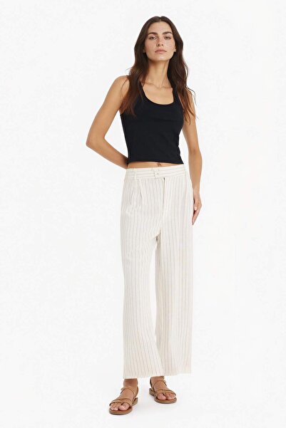 DeFacto Culotte Visok struk široke nogavice Lan mešovite pantalone sa šipkama...