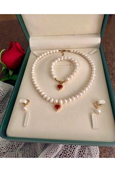 Harikalar Aksesuar Sertifikalı Gerçek Doğal İnci Kadın Bileklik Küpe Kolye Çe...