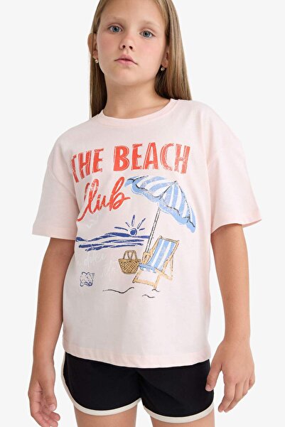 DeFacto Relax Fit Palmiye bedrucktes Kurzarm-T-Shirt mit Rundhalsausschnitt f...