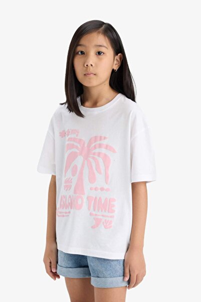 DeFacto T-Shirt Bambina E Ragazza - Design Moderno, Colori Alla Moda E Stampe - Vestibilità Comoda