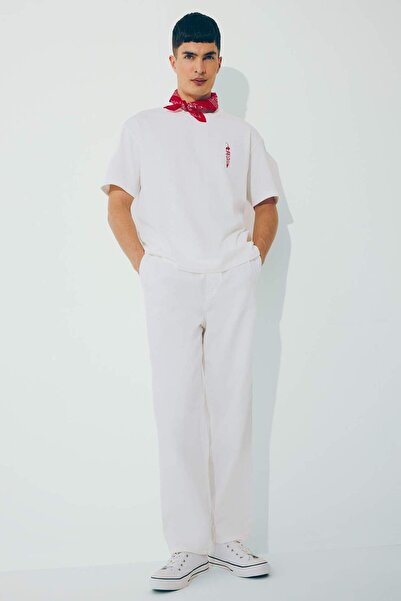 DeFacto بنطلون جينز أبيض واسع الساق من القطن بنسبة 100% E1375AX25SM