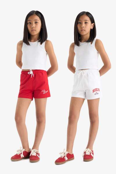 DeFacto Elastic Waist Printed 2-Piece Shorts for Girls Z8046A625Sm