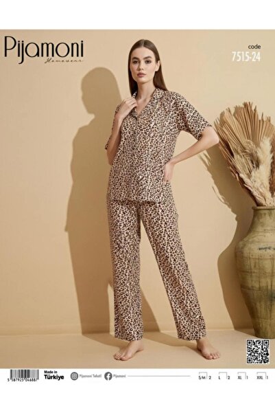 Pijamoni Women's Short Sleeve Buttoned Slim Fit Pajama Set - 7515-24