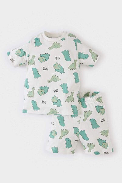 DeFacto 100% Cotton Dinosaur Printed Elastic Waist Pajama Set for Baby Boy E1...
