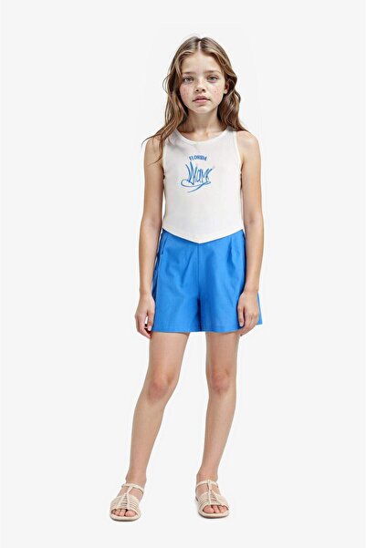 DeFacto 2er-Set bedruckte Athlete-Shorts in Leinenoptik für Mädchen E6851A825HS