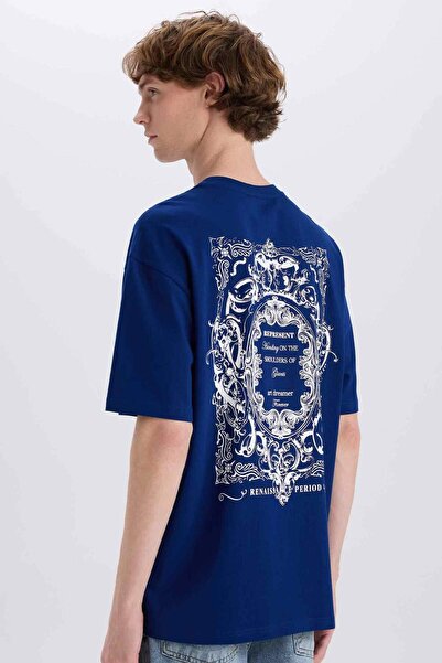 DeFacto %100 Pamuk Boxy Fit Bisiklet Yaka Sırt Baskılı Kısa Kollu Tişört E454...