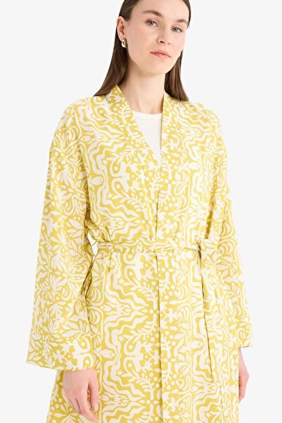 DeFacto Relax Fit Fahrradkragen gemusterter Viskose-Kimono E7262AX25SM