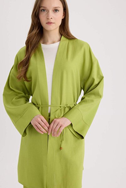 DeFacto Relax Fit Kimono aus Leinenmischung mit Gürtel D8182AX25SP