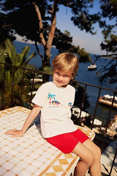 DeFacto 2er-Set Palm-Print-Kurzarm-T-Shirt mit elastischem Bund und Shorts fü...