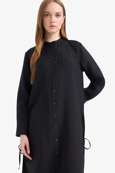 DeFacto Regular Fit Basic Düz Yanları Bağcıklı Uzun Kollu Tesettür Gömlek Tun...