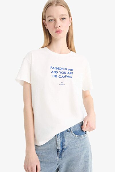 DeFacto 100% Βαμβακερό T-shirt με στάμπα κανονικής εφαρμογής F5074AX25SM