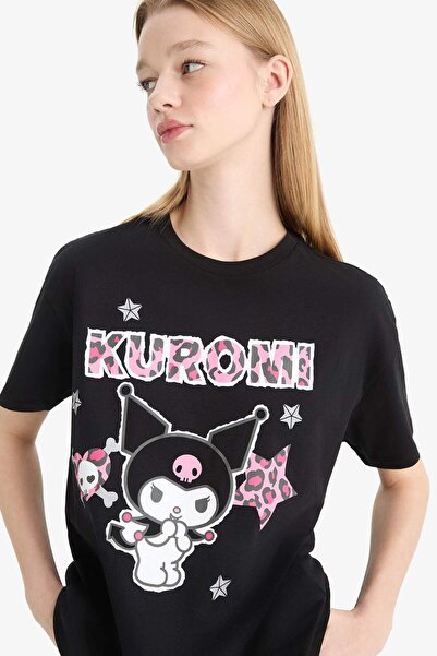 DeFacto Tricou cu mânecă scurtă Coool Kuromi oversize cu decolteu lat F1949AX...