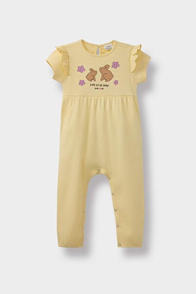 DeFacto Baskılı Fitilli Kaşkorse Kısa Kollu Tulum Kız Bebek Yenidoğan E7950A5...