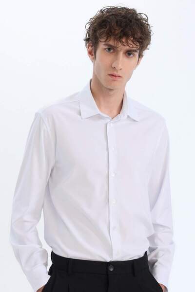 DeFacto Cămașă albă cu mânecă lungă cu guler polo cu croială normală E3242AX25SP