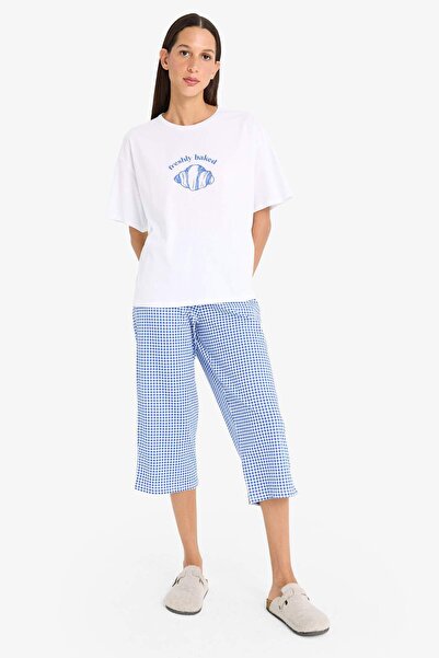 DeFacto Set pijama Regular Fit cu mâneci scurte cu imprimeu Top cu talie elas...