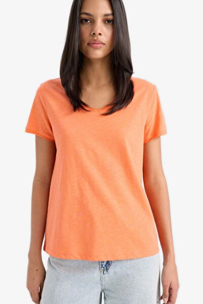 DeFacto Regular Fit V-Neck Basic Plain Short Sleeve T-Shirt K1507Az25Sm