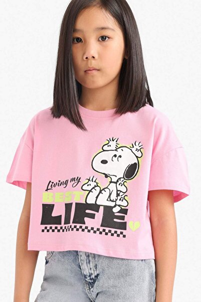 DeFacto Snoopy T-Shirt mit Rundhalsausschnitt und kurzen Ärmeln für Mädchen E...