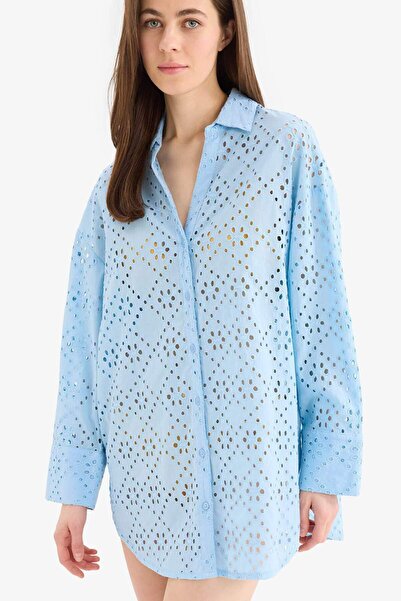 DeFacto Regular Fit Baumwoll-Brode-Strandschulterhemd C0506AX25SM