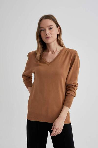 DeFacto Πλεκτό πουλόβερ κανονικής εφαρμογής με λαιμόκοψη V B7865AXNS