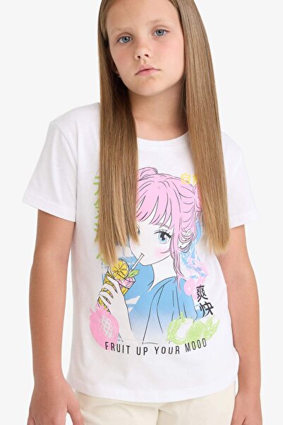 DeFacto Crew Neck Anime Printed Short Sleeve T-Shirt Girls E0350A825Sm