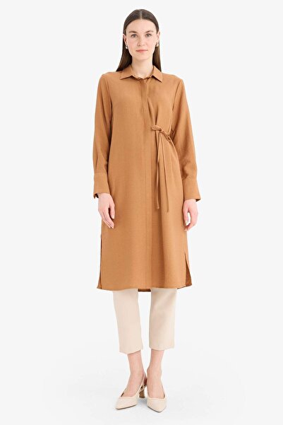 DeFacto Regular Fit Shirt Collar Gathered Long Sleeve Below Knee Length Hijab...