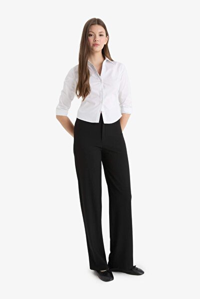 DeFacto Pantaloni cu picioare largi, talie normală, de bază, uni, lungime sta...