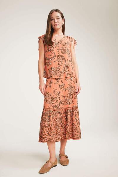 DeFacto Gemusterter Midirock mit normaler Passform und elastischem Bund F1158...