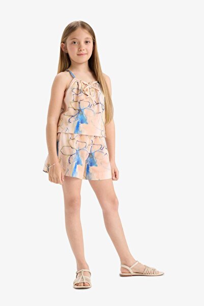 DeFacto Beli Lastikli Desenli Pamuklu Şort Kız Çocuk D7624A825HS