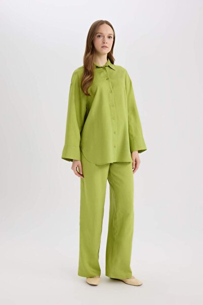 DeFacto بنطال واسع الساق من مزيج الكتان D8187AX25SP