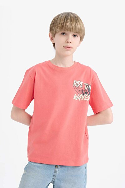 DeFacto Bisiklet Yaka Baskılı Kısa Kollu Tişört Erkek Çocuk E0185A825HS